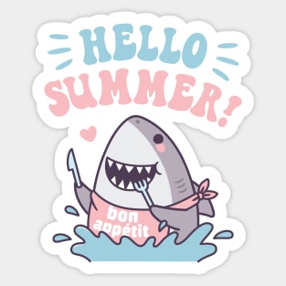 Cute Shark Bon Appetit, Hello Summer Funny Sticker